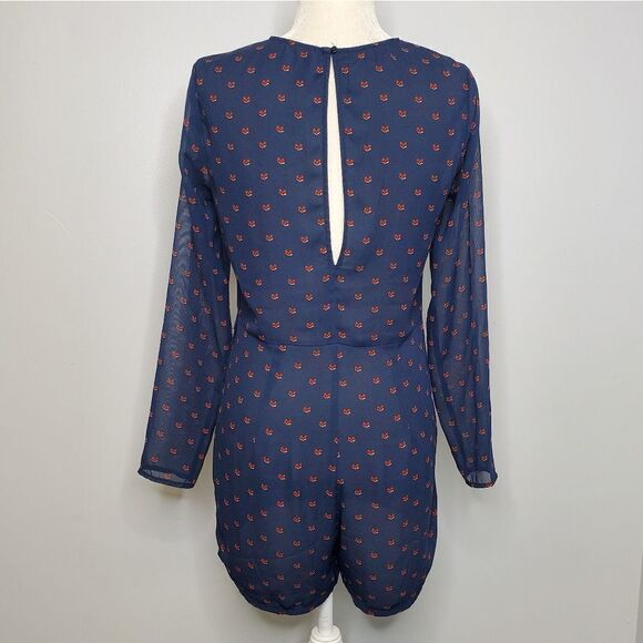H&M romper Divided navy blue fox novelty print long sleeve open back 10 - Picture 4 of 7